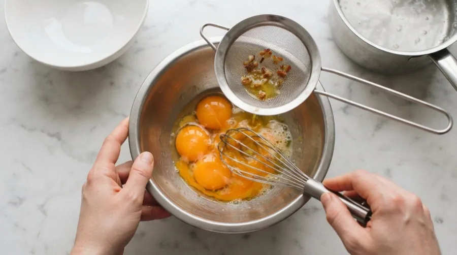 Carbonara preparation: working with the egg yolks